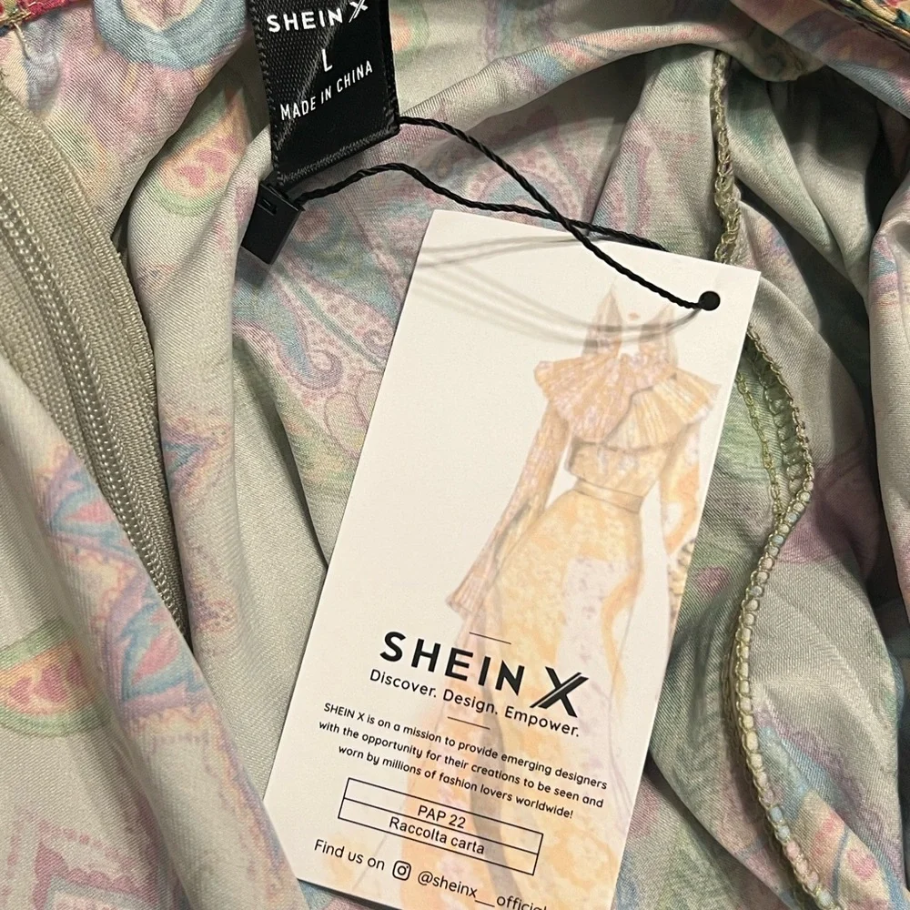 SHEIN X Marina Oliveira Multicolor Paisley Long Sleeve Dress Large - Picture 7 of 7